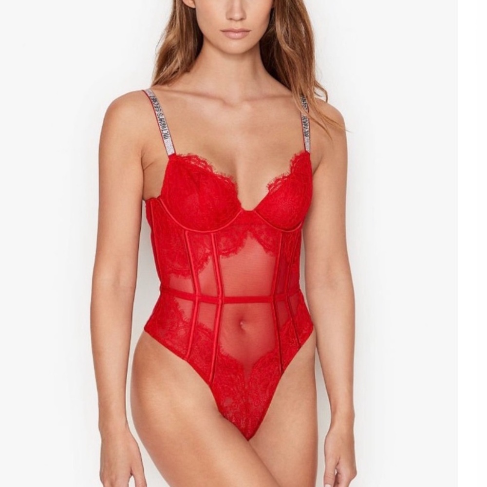 Victoria Secret Women's Red Lace Bodysuit Intimate